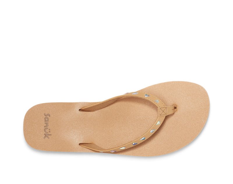 Sanuk Yoga Joy Bling Rhinestone Women's Flip Flops Khaki | Canada 166EBC